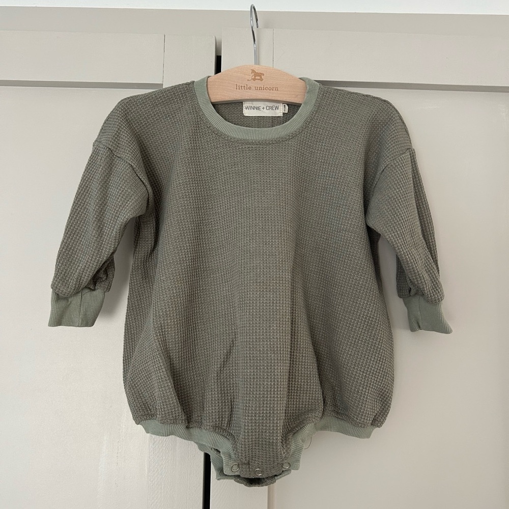 Winnie and Crew Green Waffle Knit long sleeve Onesie